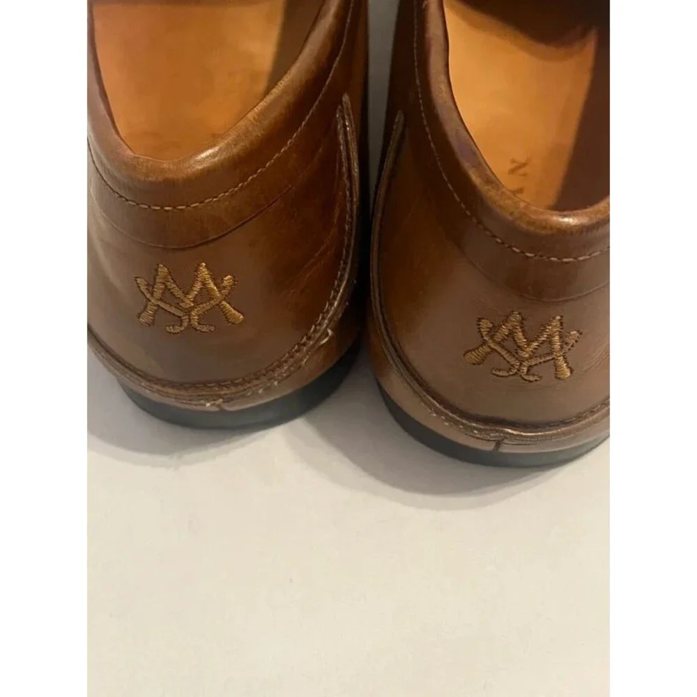 Mezlan Brown Leather Loafers Woven Apron Toe Slip-On Men's Dress Shoes